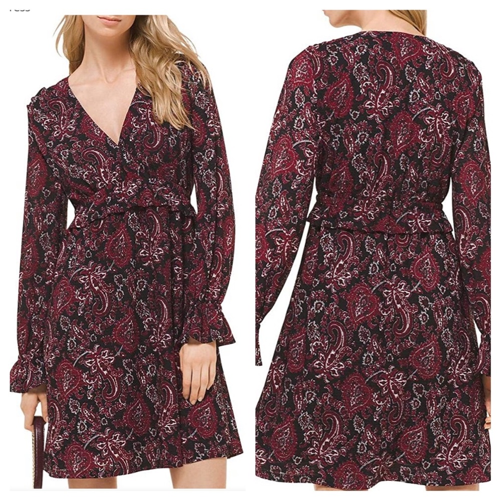 NEW MICHAEL Michael Kors Paisley Textured long Sleeve Dress Medium